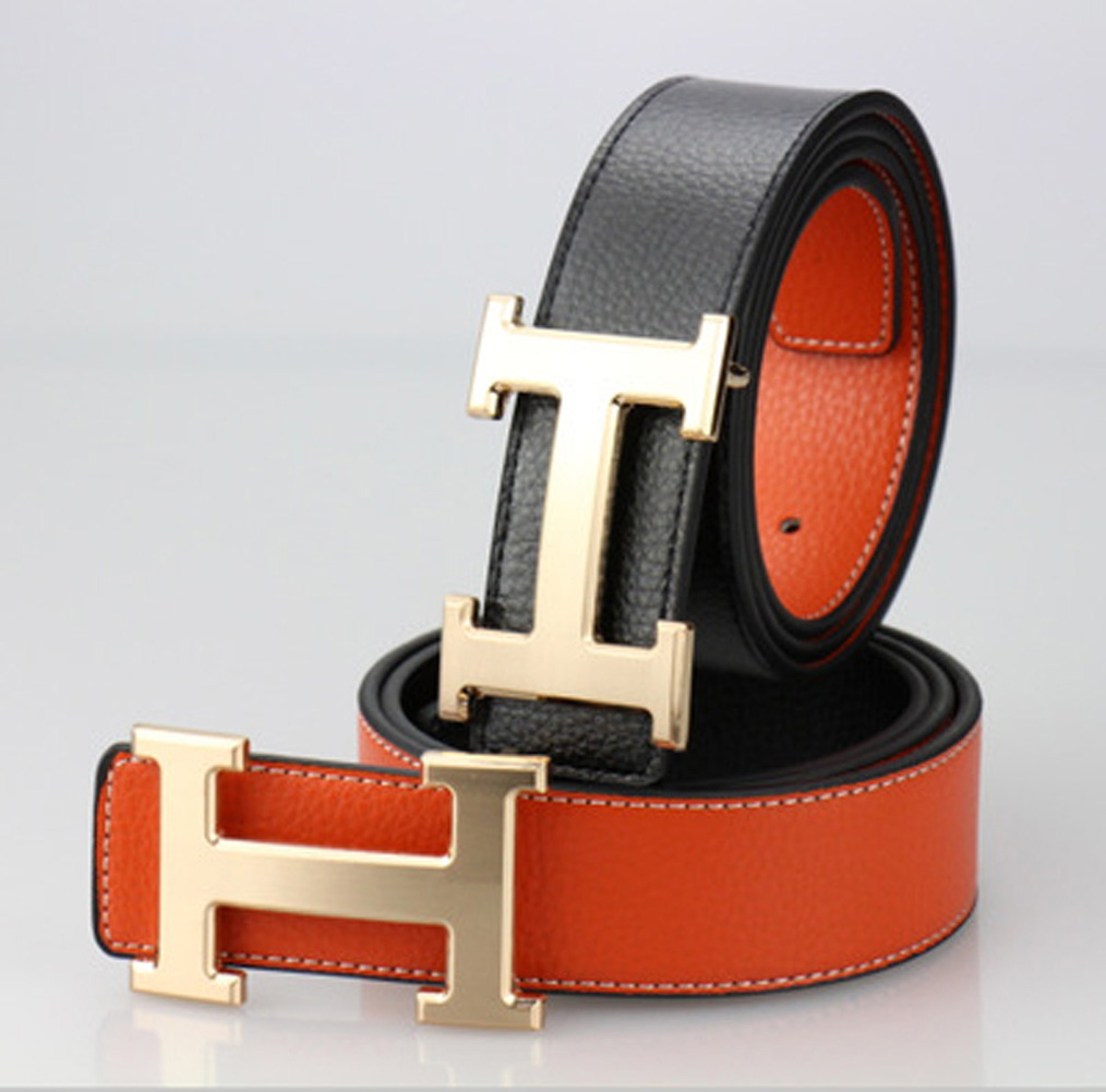 Mens Orange Hermes H Gold Buckle Belt zavael.com